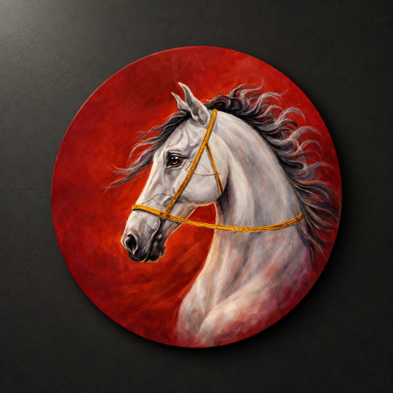 Cavallo Rosso, круглая картина с белой лошадью